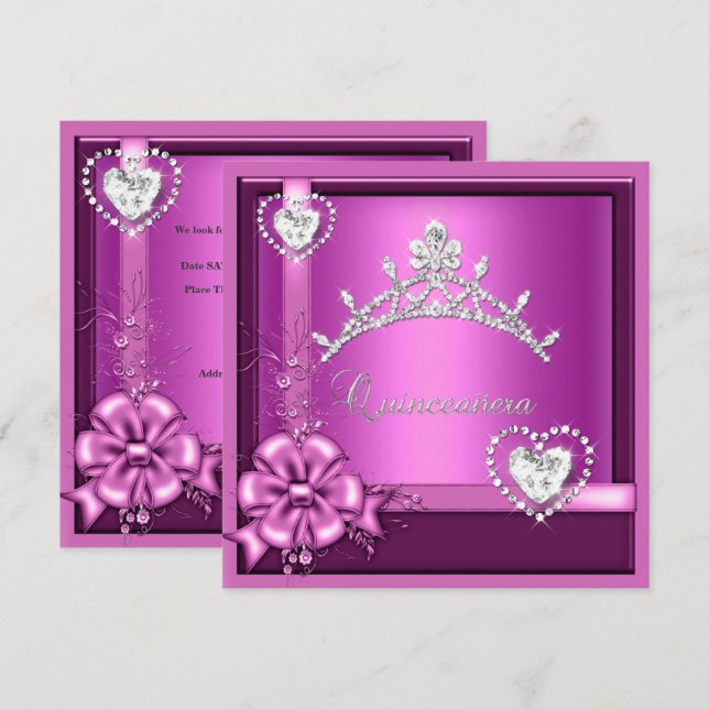 Invitation Quinceanera rose 15e anniversaire fête Argent (Devant / Derrière)