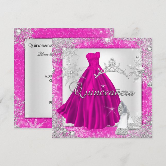 Invitation Quinceanera rose 15e Élite Élégante fête d'anniver (Devant / Derrière)