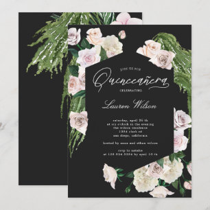 Invitation Quinceanera rose à fleurs tropicales rousses Invit