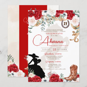 Invitation Quinceanera Rose Anémone Fancy Charra/Cowgirl