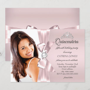 Invitation Quinceanera rose argent diamant poire de la corne 