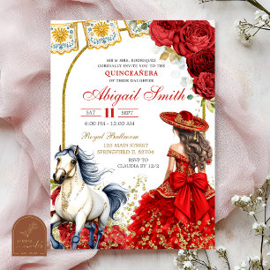 Invitation Quinceañera Rose Charra Rouge