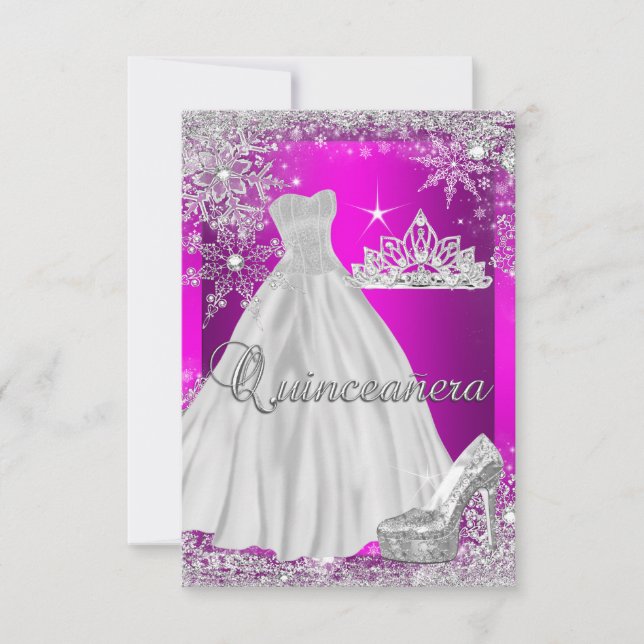 Invitation Quinceanera rose chaud 15ème anniversaire (Devant)