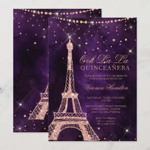 Invitation Quinceanera rose de pourpre de parties