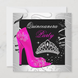 Invitation Quinceanera Rose Diamant Noir Blanc Fête
