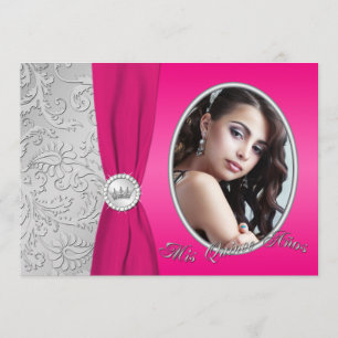 Invitation Quinceanera Rose et argent chauds Photo