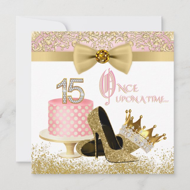 Invitation Quinceanera rose et or fête d'anniversaire (Devant)