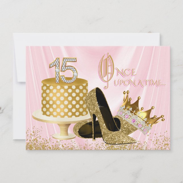 Invitation Quinceanera rose et or fête d'anniversaire (Devant)