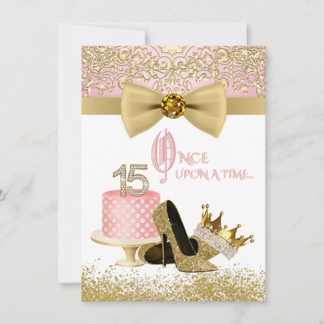 Invitation Quinceanera rose et or fête d'anniversaire (Devant)