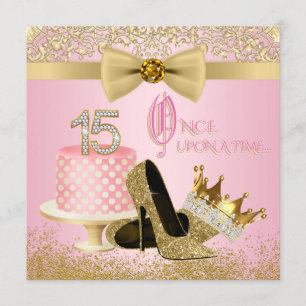 Invitation Quinceanera rose et or Princesse 15e anniversaire