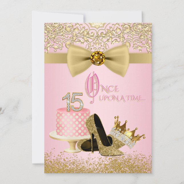Invitation Quinceanera rose et or Princesse 15e anniversaire (Devant)