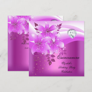Invitation Quinceanera Rose Floral Diamond fête d'anniversair