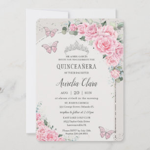Invitation Quinceañera Rose Floral Princess 15 Años Papillon