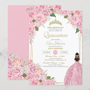 Invitation Quinceanera rose Floral Rose Quince Elégant Gown