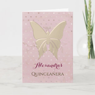 Invitation Quinceanera Rose Gold Pink Papillon Photo