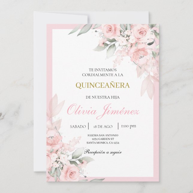Invitation quinceañera rose pâle (Devant)