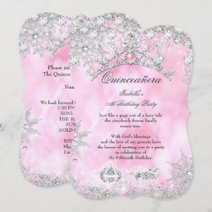 Invitation Quinceanera rose pâle 15e Wonderland hivernal