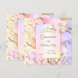 Invitation Quinceanera Rose Purple Pink Gold fête d'anniversa