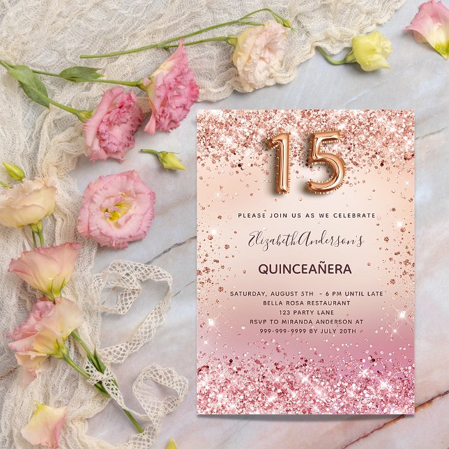 Invitation Quinceanera rose rose rose rose rose luxe (Créateur téléchargé)