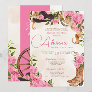 Invitation Quinceanera rose Roses Vintage Charro Ouest