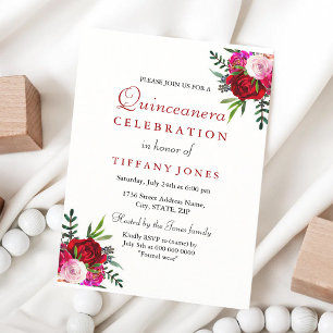 Invitation Quinceañera Rose Rouge - Élégance Moderne