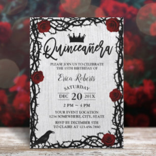 Invitation Quinceanera Rose Thorn Élégant conte de fées Anniv