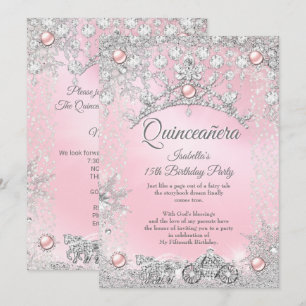 Invitation Quinceanera rose Tiara 15e Carriage d'hiver