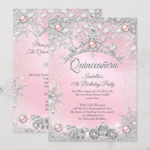 Invitation Quinceanera rose Tiara 15e Carriage d'hiver