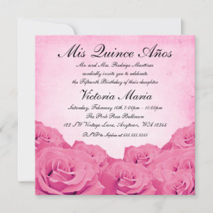 Invitation Quinceanera rose vintage fête d'anniversaire