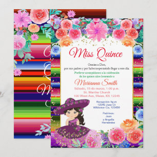 Invitation Quinceanera Rose Violet Fête Florale Mademoiselle 