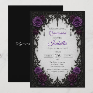 Invitation Quinceañera roses violettes vintage