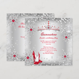 Invitation Quinceañera Rouge Argent Noël Hivernal Magique