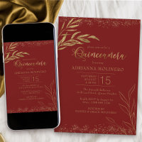 Quinceanera Rouge et Feuille d'or Élégant