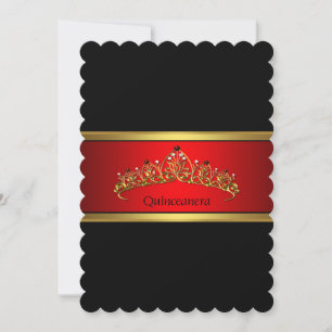 Invitation Quinceanera rouge et noir Gold Tiara Anniversaire