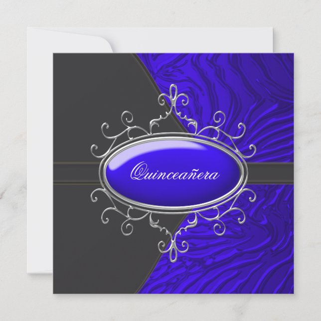 Invitation Quinceañera Royal Bleu Noir Zèbre (Devant)