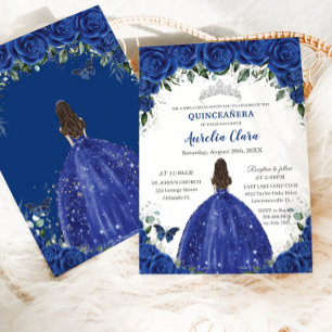 Invitation Quinceañera Royal Blue Flowers Princesse Anniversa