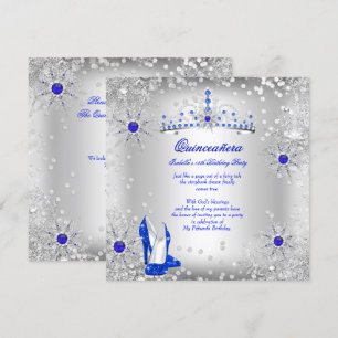 Invitation Quinceanera Royal Blue Silver Winter Wonderland
