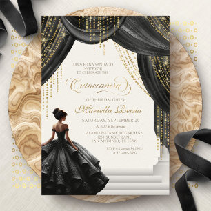 Invitation Quinceanera Royale Noir Moderne Conte de Fées