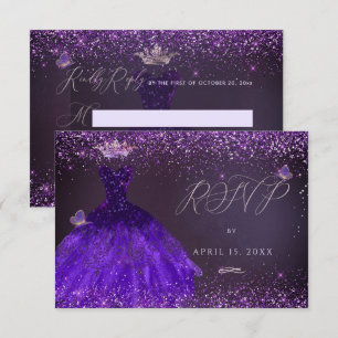 Invitation Quinceanera RSVP Butterfly Ultra Violet Gown