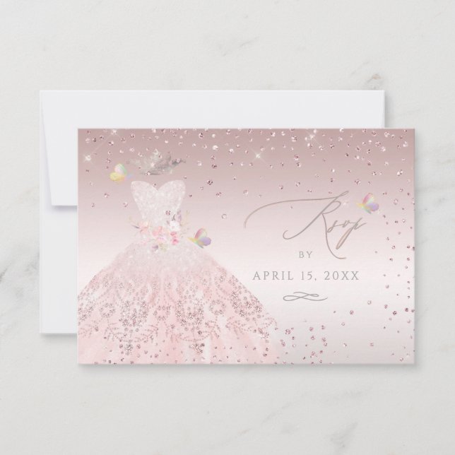 Invitation Quinceanera RSVP Dreamy Blush Pink Gown (Devant)