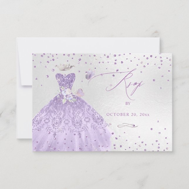 Invitation Quinceanera RSVP Dusty Purple Parties scintillant  (Devant)