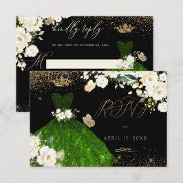 Invitation Quinceanera RSVP Emerald Green Parties scintillant