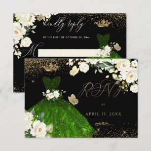 Invitation Quinceanera RSVP Emerald Green Parties scintillant