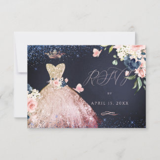 Invitation Quinceanera RSVP Parties scintillant Gown Ombre Ro