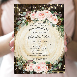 Invitation Quinceañera Rustic Blush Floral Enchanted Forest