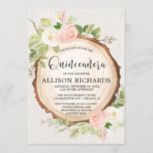 Invitation Quinceañera rustique, crème rose pâle, floral