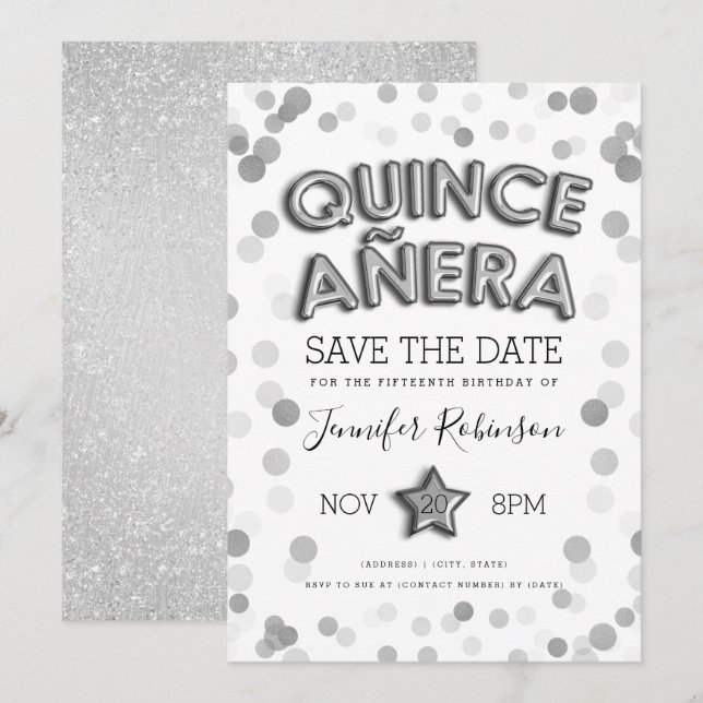 Invitation Quinceañera Sauvez La Date Parties scintillant Bal (Devant / Derrière)