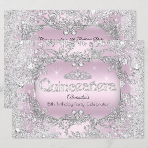 Invitation Quinceanera Silver rose Tiara Winter Wonderland 2