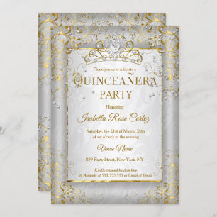 Invitation Quinceanera Silver White Gold Tiara