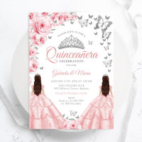 Quinceanera Silver White Rose Floral Twins